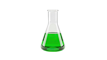 Erlenmeyer flask with green liquid on transparent background