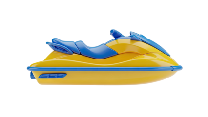 Yellow and Blue Jet Ski on transparent background