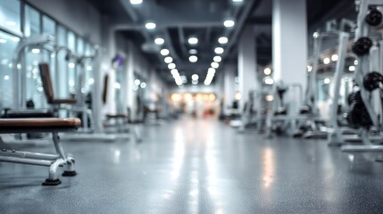 Empty Modern Gym Interior with Exercise Equipment and Lights.
