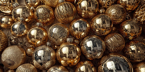 Shiny Gold and Silver Christmas Ornaments