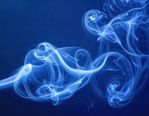 Abstract image of swirling, ethereal blue smoke against a dark background