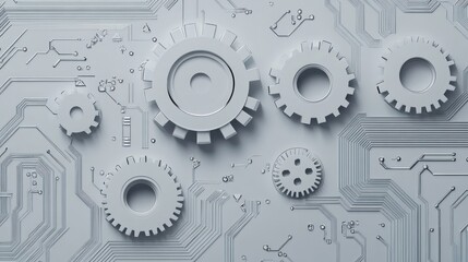 Abstract gears on circuit board background. Possible use Technology, engineering, innovation stock photo