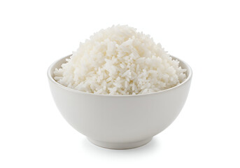 white bowl filled with cooked white rice serving as a staple food and side dish in meals