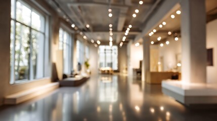 Abstract Art Gallery Interior with Soft Bokeh Lights, and Modern Space.