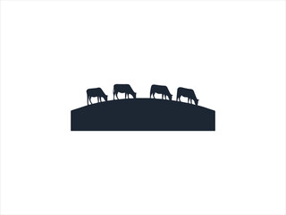 Naklejka premium Grazing Livestock Landscape Silhouette Vector