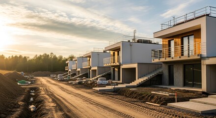 Obraz premium Modern Residential Construction Site at Golden Hour