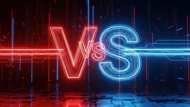 Futuristic versus showdown neon illuminated concept in vibrant red and cyan glow - Powered by Adobe