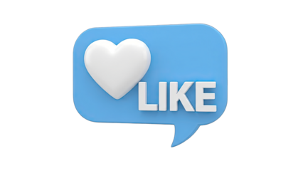 3D Like Button Icon with Heart and Text on transparent background