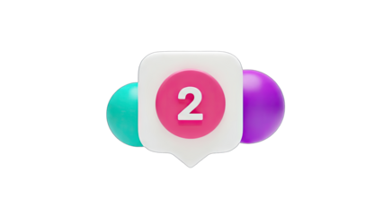 3D Number 2 notification icon with colorful bubbles on transparent background