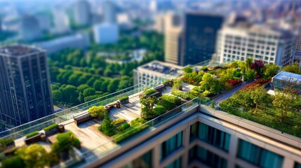 Urban Oasis Lush Rooftop Garden Retreat Amidst City Skyscrapers.