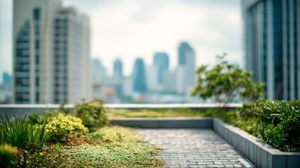 Urban Oasis Lush Green Rooftop Garden Oasis Amidst City Skyscrapers.