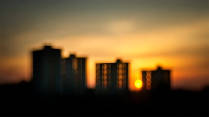 Cityscape Bokeh Sunset Warm Glow on Apartment Buildings at Dusk.