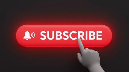 Image features a digital 3D rendering of a 'Subscribe' button prominently displayed against a dark background. The button is elongated and rectangular with rounded edges, glowing in a vibrant red hue.