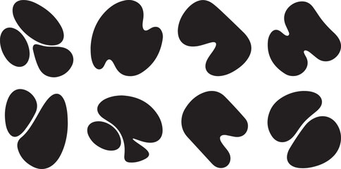 Fototapeta premium Set of eight abstract black organic shapes arranged in two rows