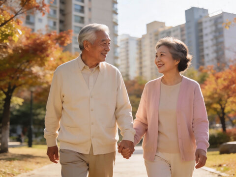 공원에서 산책하는 노부부 / Elderly Couple Walking in Park