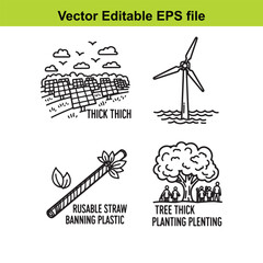  vector editable eps file with eco friendly icons and thick lines for sustainable living