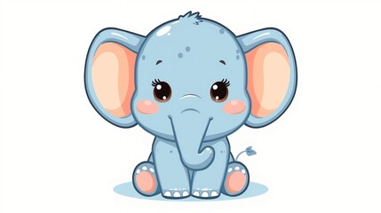 Fototapeta premium a cute cartoonic elephant with a rounded body, large ears, and a long trunk, rendered in a vibrant and playful style, featuring a pastel color palette with shades of blue, pink, and yellow, set agains