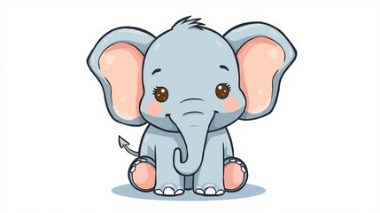 Naklejka premium a cute cartoonic elephant with a rounded body, large ears, and a long trunk, rendered in a vibrant and playful style, featuring a pastel color palette with shades of blue, pink, and yellow, set agains