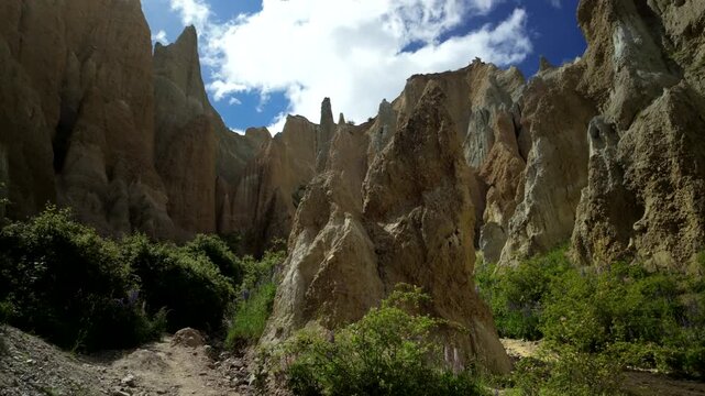 Clay Cliffs rock formations under blue sky in New Zealand