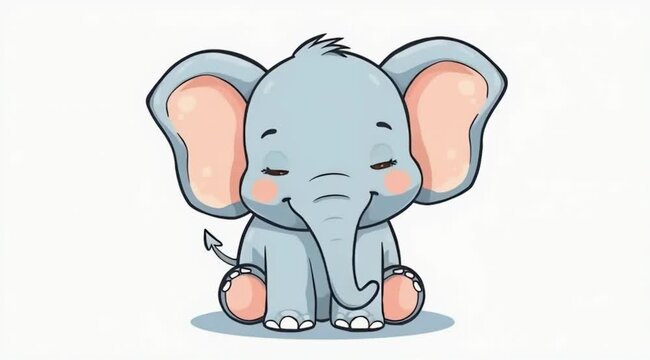 a cute cartoonic elephant with a rounded body, large ears, and a long trunk, rendered in a vibrant and playful style, featuring a pastel color palette with shades of blue, pink, and yellow, set agains