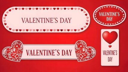 Valentines day banners and labels collection on red background