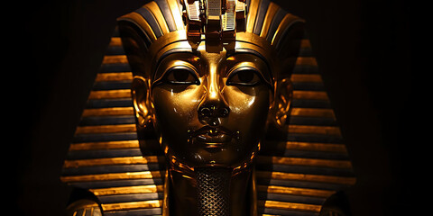 Golden Pharaoh Mask with Intricate Details on Dark Background