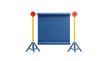 3D Blank blue presentation scroll on tripod stand on transparent background