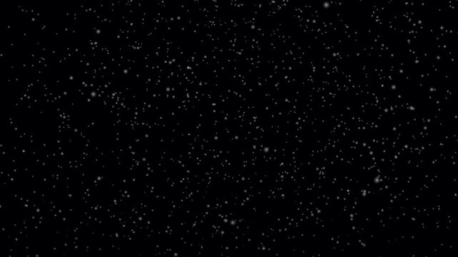 White snow overlay- Winter snow fall seamless loop animation on black background. Falling through realistic natural snow from outer space. Snowing particles- Seamless loop blurred snowflakes motion.