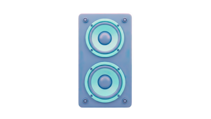 3D Blue dual speaker with teal cones on transparent background