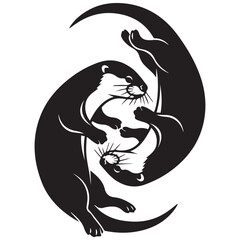 Naklejka premium Playful otters in a circular dance, cute and dynamic animal illustration