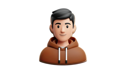 3D Cartoon Boy Avatar Wearing a Brown Hoodie on transparent background