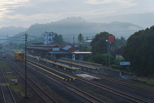 Banjar, Indonesia - Dec 21, 2025 : Train Station at Banjar, West Java in the morning.