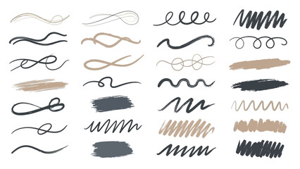 Collection of Hand-Drawn Doodle Lines and Swirls for Artistic Design Elements.