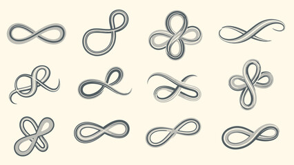 Collection of Hand-Drawn Infinity Symbols in Various Artistic Styles.
