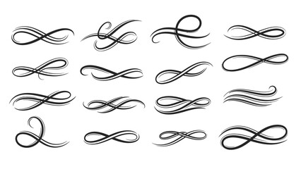 Collection of Hand-Drawn Infinity Symbols and Swirls in Black Ink.