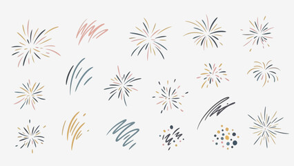 Collection of Hand-Drawn Fireworks and Celebration Elements.
