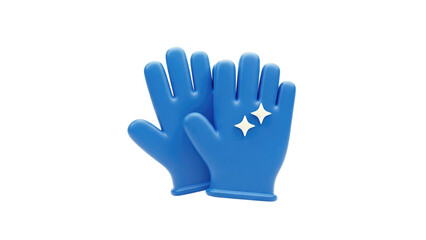 Obraz premium 3D Clean Blue Gloves with Sparkle Icons on transparent background