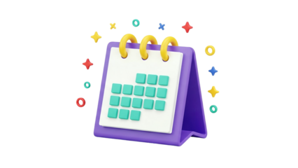3D Cute 3D Calendar Icon with Stars and Circles on transparent background