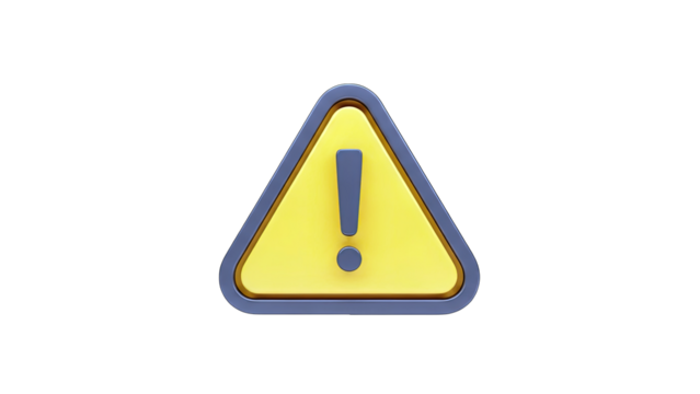 3D Exclamation Mark Warning Sign on transparent background - Powered by Adobe