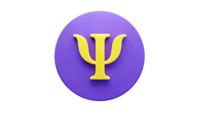 3D Psychology symbol psi on a purple circle, 3d render on transparent background