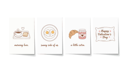 Valentine's Day breakfast cards with food and sweet messages