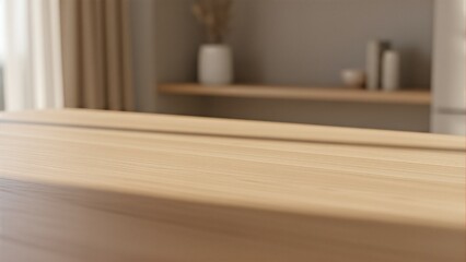 Light Wood Countertop with Soft Blurred Interior Background