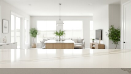 Neutral Quartz Countertop with Bright Blurred Interior Background