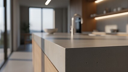 Concrete Countertop with Soft Blurred Interior Background
