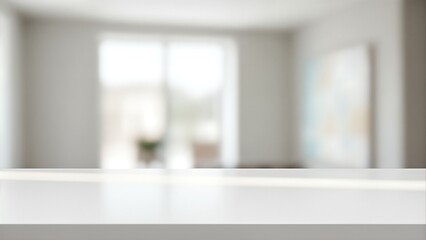 Minimal White Countertop with Abstract Blurred Interior Background