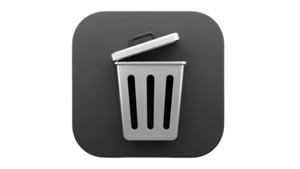 3D Trash Can Icon with Open Lid on transparent background