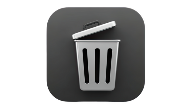 3D Trash Can Icon with Open Lid on transparent background - Powered by Adobe