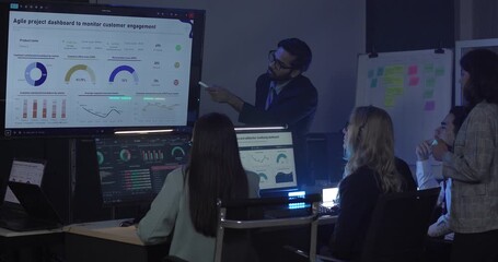 A focused team wearing headsets monitors live analytics dashboards and collaborates in modern control room. Highlighting customer support, data driven decision making, coordinated incident response.
 - Powered by Adobe