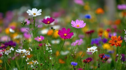 Obraz premium Vibrant Wildflower Meadow in Soft Sunlight with Natures Blooming Symphony.