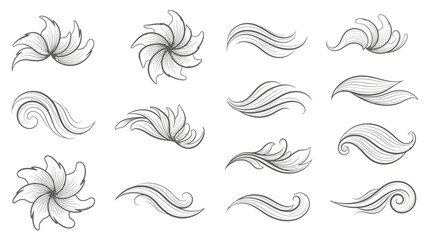 Fototapeta premium Set of Hand-Drawn Swirls and Floral Elements in Sketch Style.